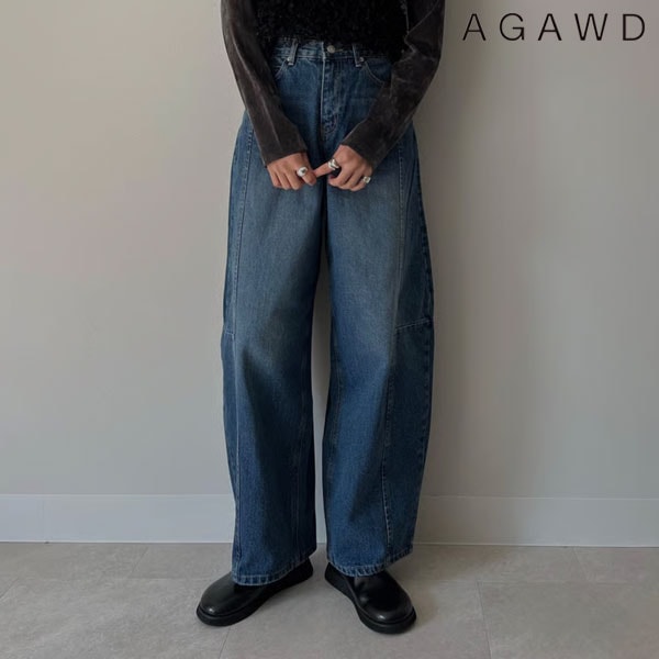 【即納】 アガウド AGAWD ボトムス 25春夏 Barrel Leg Denim バレルレッグデニム ロング丈 フルレングス 0225-2099