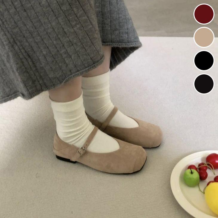 【期間限定】スエード風 スクエアトゥー パンプス ベルト付き シンプル 無地 Vカット 【ash406-652】【予約販売：15-20日】宅込 5,369円