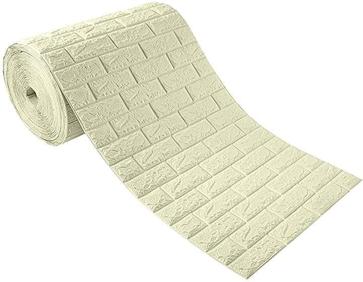 壁紙シール 3D 大判 防音シート レンガ 幅70cm全長10m 防水 リメイクシート 立体 軽量 クッションブリック リフォーム( ベージュ 約70cmx10m