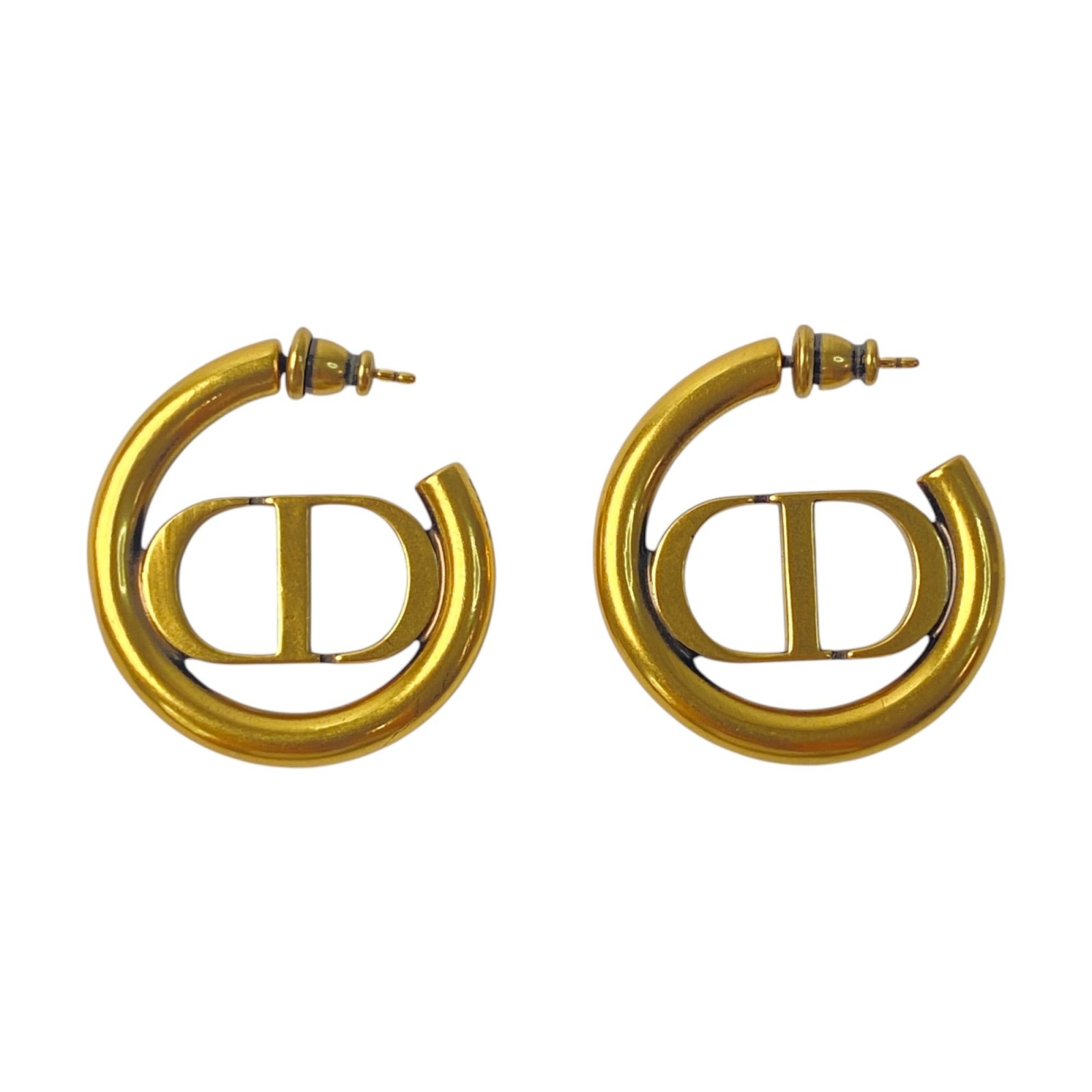 美品 ディオール DIOR レディース ロゴ フープ ピアス モンテーニュ