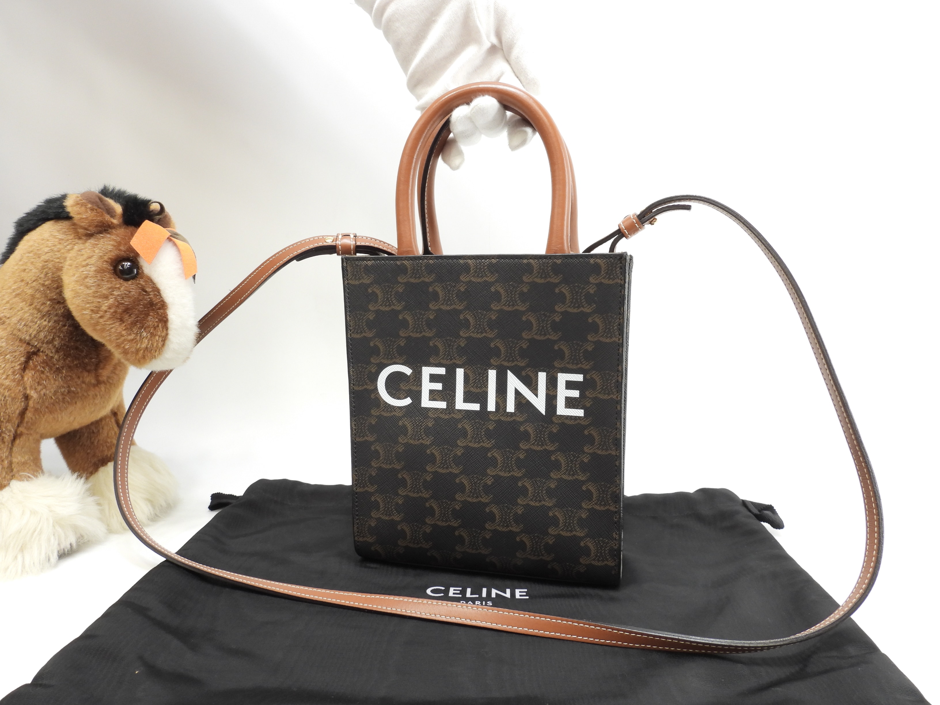 ミニバーティカルカバ トリオンフ 黒茶 s付ミニハンドバッグ ポシェット@F-CE-1200