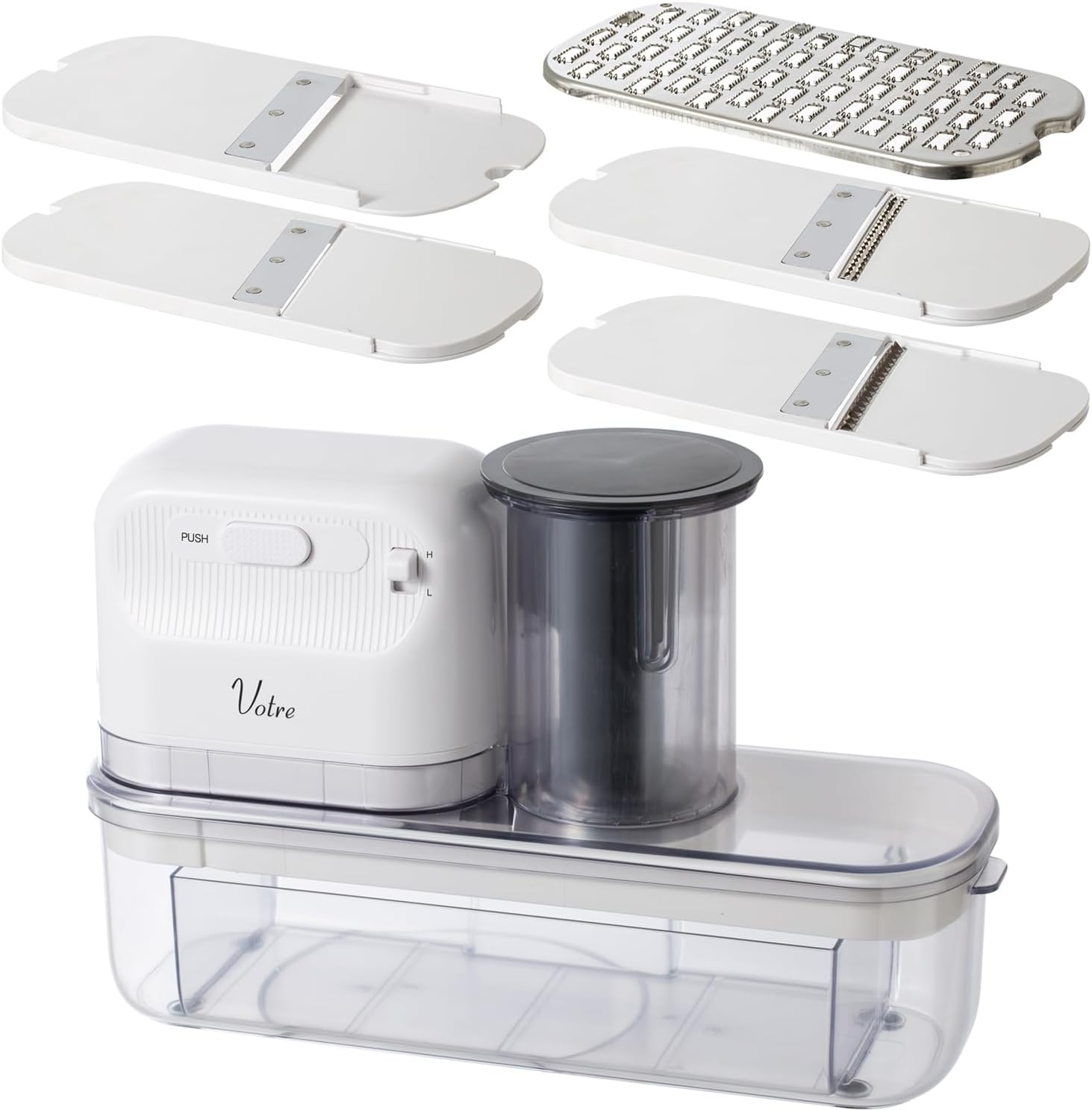 [山善] 電動 スライサー おろし器 千切りスライサー 大根おろし器 1台5役 Votre 厚さ調整 速度調整2段階 千切り 野菜 キャベツ 人参 大根 つま YSLA-Q45(W)