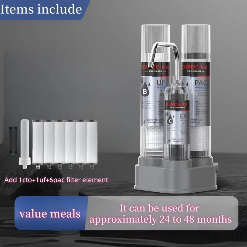 1セットのカウンタートップ三段階浄水器3コアと4レベル搭載蛇口取り付け用標準付属品付き水道水中の沈殿物・錆・髪の毛などの不純物をブロックし残留塩素や石灰分不快な臭いを軽減するカウンター設置型 5,410円