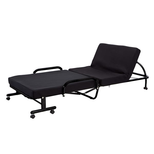 低反発 折りたたみベッド (ブラック 幅980mm) 5段階リクライニング 布張地 スチールフレーム キャスター付き (寝室) 組立品