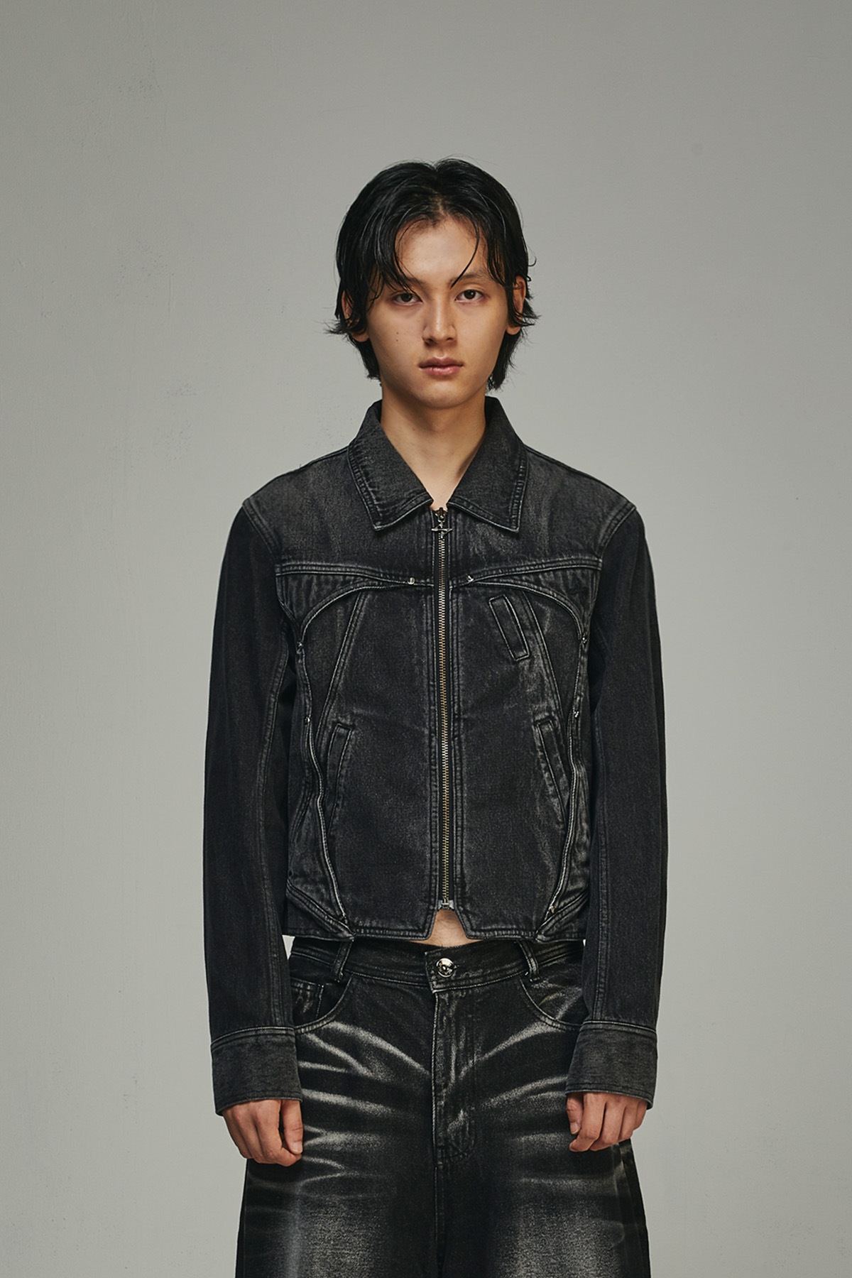 【BLR】 HIDDEN POCKET DENIM TRUCKER JACKET BLACK