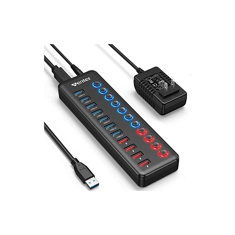 WENTER USB ハブ 3.0 Hub 7ポート + 4充電ポート 2023改良 【ACアダプタ付き セルフパワー/バスパワー 独立スイッチ付 USB拡張 5Gbps高速 LEDライト搭載 】高耐