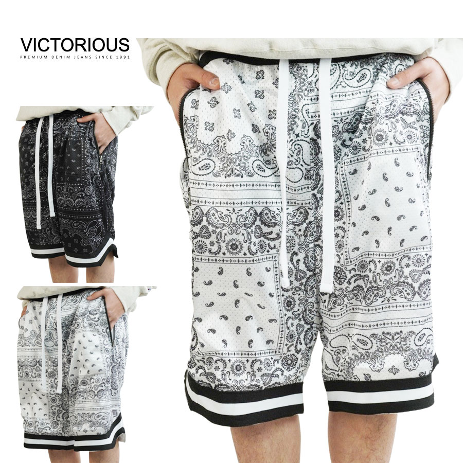 VICTORIOUS ビクトリアスメンズ ショーツJS17 BANDANA MESH SHORTSバンダナメッシュショーツWHITE BANDANA(ホワイトバ