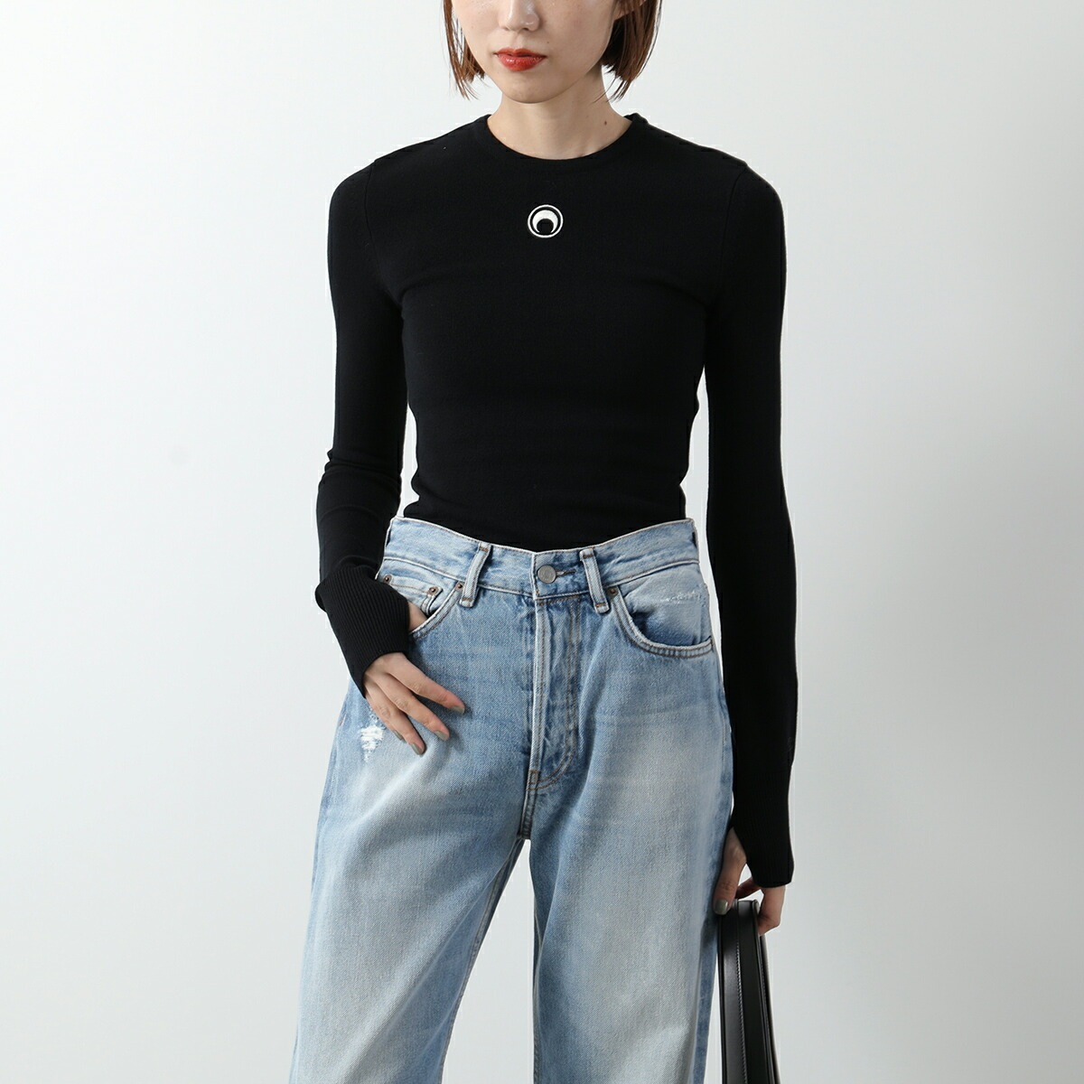 Marine Serre マリーン セル セーター Moon Logo Knit Fitted Sweater WTK014A CKNI0511 レディース ニット 三日月 クルーネック 長袖B K9