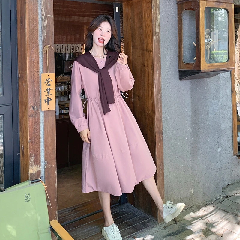 ファッションピンクのドレス2024新しい甘い老化衝突ショール緩い薄いミディアムレングスAライン