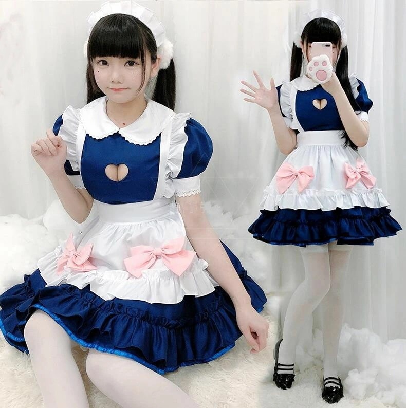 迅速な出荷 コスプレ メイド服 ハロウィン 衣装 ワンピース 仮装 変装 コスチューム 胸元 穴あけ セクシー レディース 半袖 ワンピース エプロン カチューシャ 裾フリル リボン 制服 可愛い ゴ
