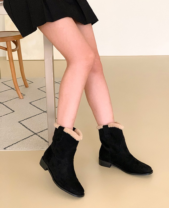 [MILOVANY] ジェイドスエードブックルファーアンクルブーツ3cm