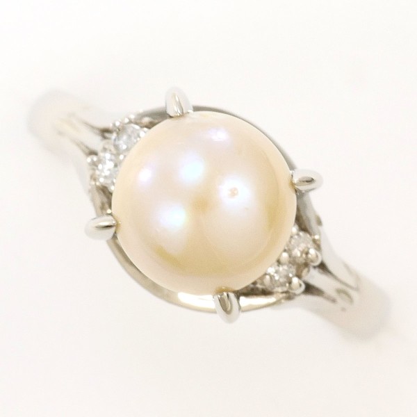 PT900 プラチナ リング 12号 パール(真珠) 約8mm ダイヤ 0.05 中古
