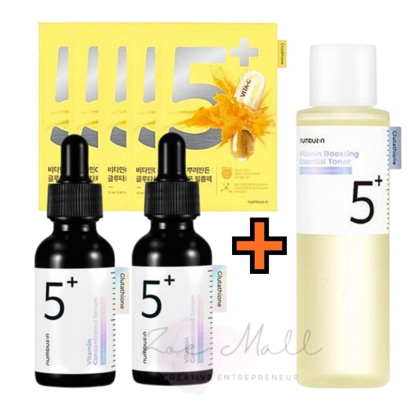 [5番白玉グルタチオンＣ セット]5番 白玉グルタチオンＣ美容液[2個入り] 30ml+トナー, 200ml+マスク 5枚/韓国コスメ /ビタミンc化粧水 スキンケアセット