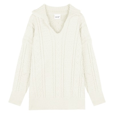 セーター レディース 長袖 Vネック 襟付き 個性的 編み込み ウール 厚手 シンプル カジュアル ルーズ とろみ感 ゆったり かっこいい無地 ツイスト 秋 冬 おでかけ オレンジ ブラック