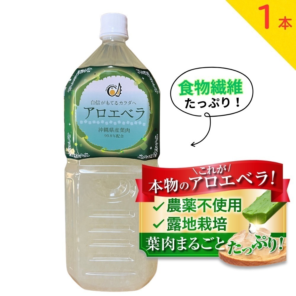 アロエベラジュース 葉肉入り 沖縄県産 お徳用２L 果肉たっぷり ゴロゴロ果実 化学肥料不使用 保存料・甘味料・香料無添加