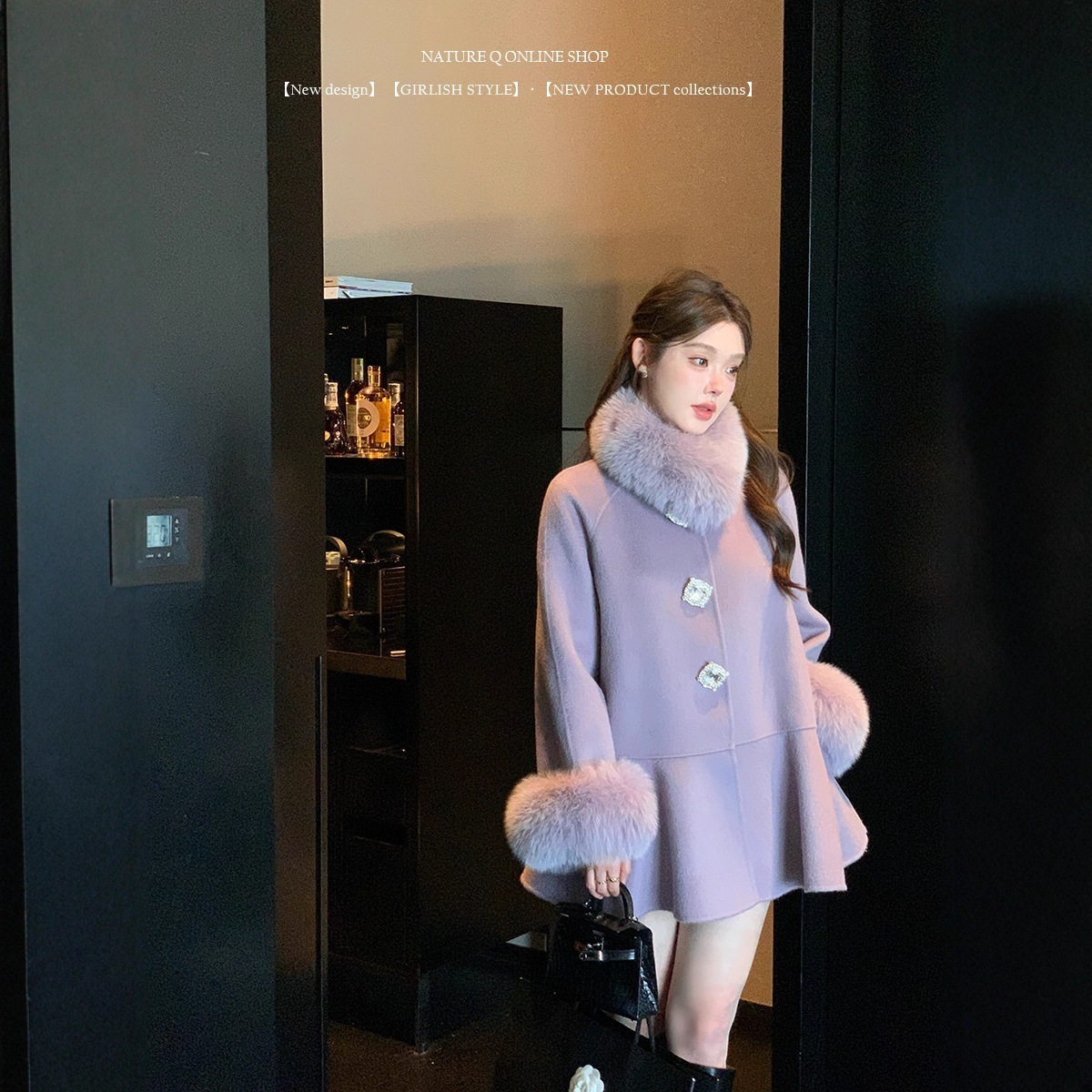 2025年秋冬新作 フォックスファー両面カシミアコート レディースリッチな相続人ウールファーコート新年の戦闘ローブ