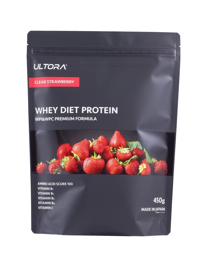 ウルトラ ホエイ プロテイン 450g クリアストロベリー風味 人工甘味料不使用 国産 ホエイプロテイン ぷろていん ダイエット ダイエットサポート 置き換え 女性 wpi 無添加 美容