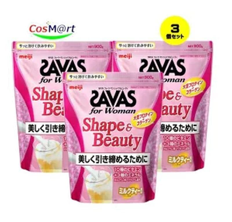 【3個セット】 明治 ザバス(SAVAS) for Woman シェイプ&ビューティ ミルクティー風味 900g (4902777308609-3)