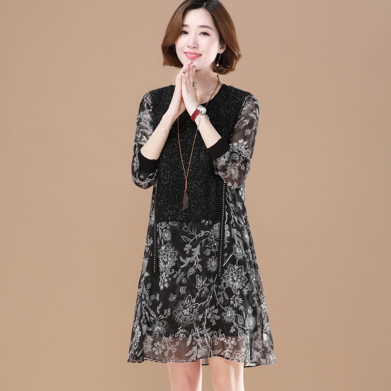 1191. 花柄七分袖フェミニンワンピース（ブラック） 100,000円