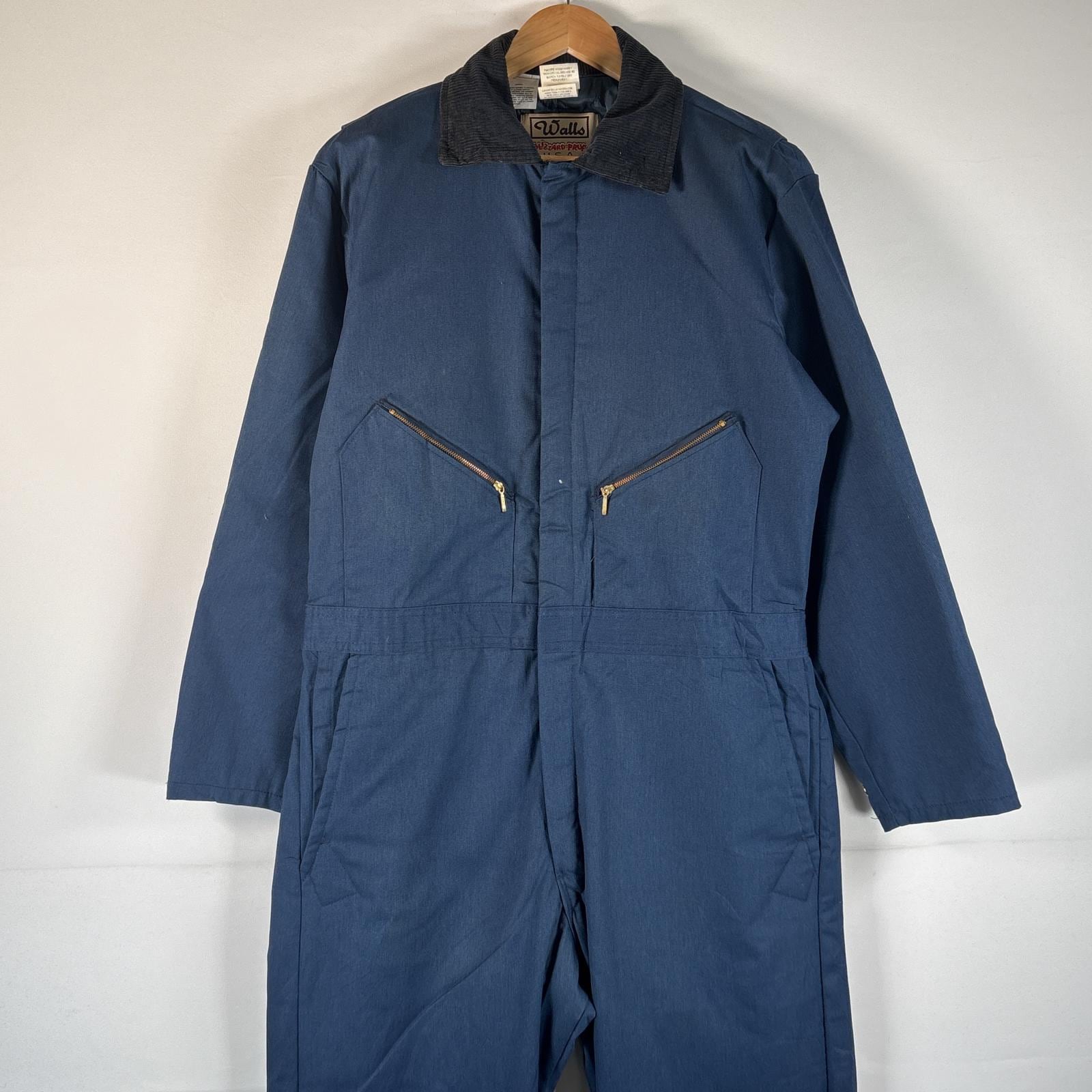 古着 90s/90年代 ウォールズ Walls USA製 長袖つなぎ オールインワン ワーク 作業着 中綿 裾ファスナー LARGE -REGULAR ネイビー メンズ