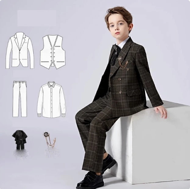 季節限定上品 子供スーツ Kids suits 男の子 チェック柄子供服 スーツ 3点＆6点セット 入学式 上下セット ジュニア キッズ 入園式スーツ 男児スーツ 結婚式 発表会 卒業式 花婿の介添え