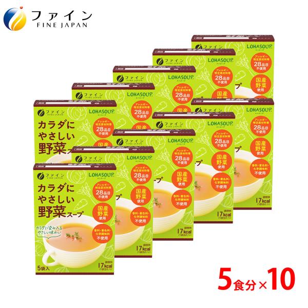 カラダにやさしい 野菜スープ 5食入 10個セット アレルギー特定原材料 不使用 動物性原材料 不使用 ファイン 非常食 保存食 レトルト