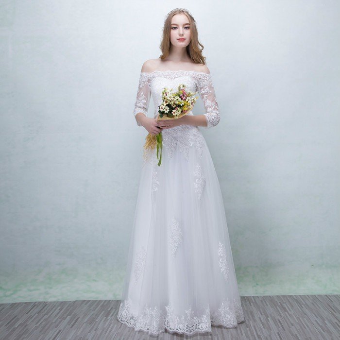 Aラインドレス 結婚式 ウェティグドレス 安い 大きいサイズ ロングドレス 二次会 海外挙式 花嫁 ドレス 花嫁 袖あり 長袖 カジュアル トレーン 前撮り