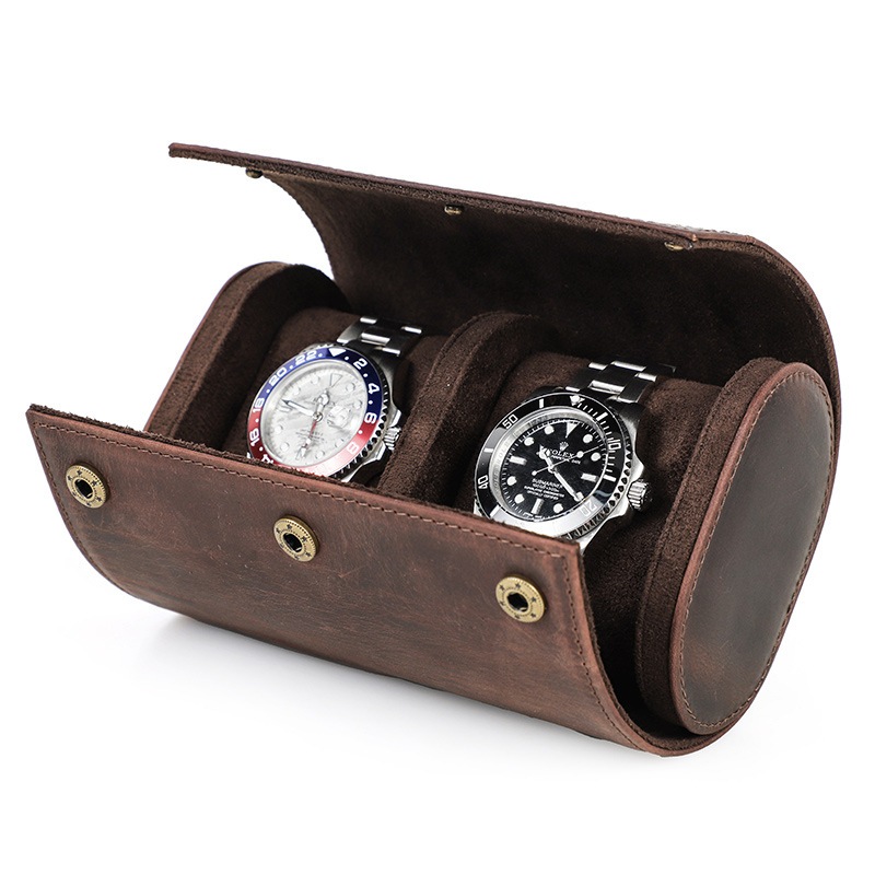レトロ狂馬皮腕時計ケース二人は旅行携帯カップル腕時計収納ケース