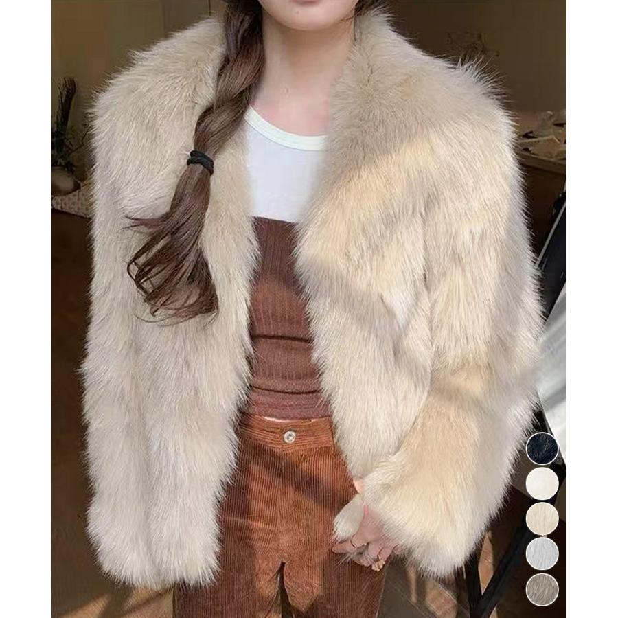 ふわふわフェイクファージャケットビッグ襟