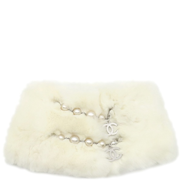 シャネル CHANEL スヌード ココマーク ラパン ホワイト シルバー金具 白 アイボリー パール ティペット 【中古】