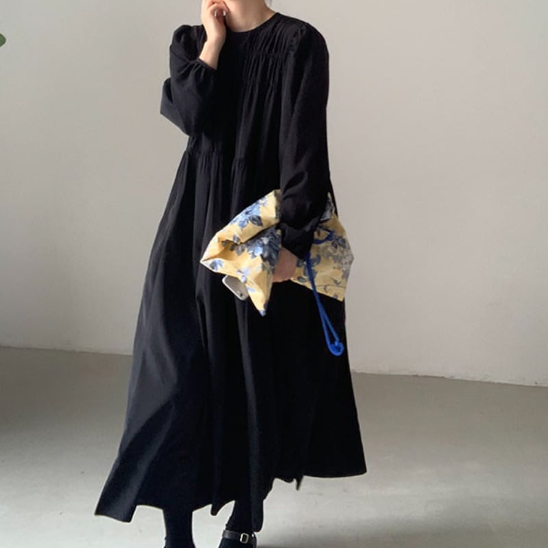 レディース ワンピース ロング丈 長袖 スタイルアップ 体系カバー ゆったり 大人カジュアル 古着 5,143円