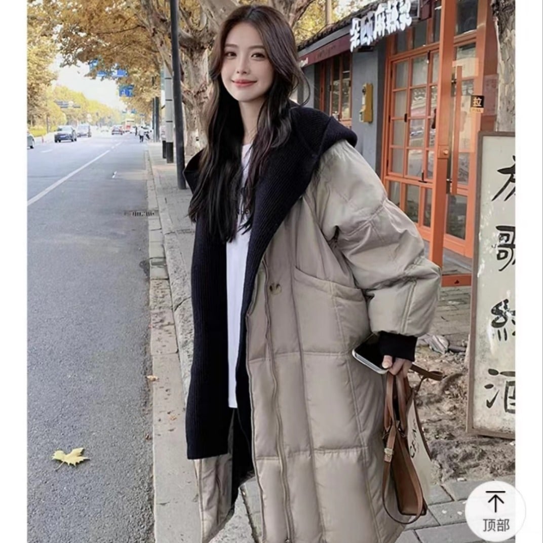 実際に撮影した2枚の連帽ダウンジャケット女性冬2024新型韓国版ゆったり保温中長白アヒルの綿毛コートブーム