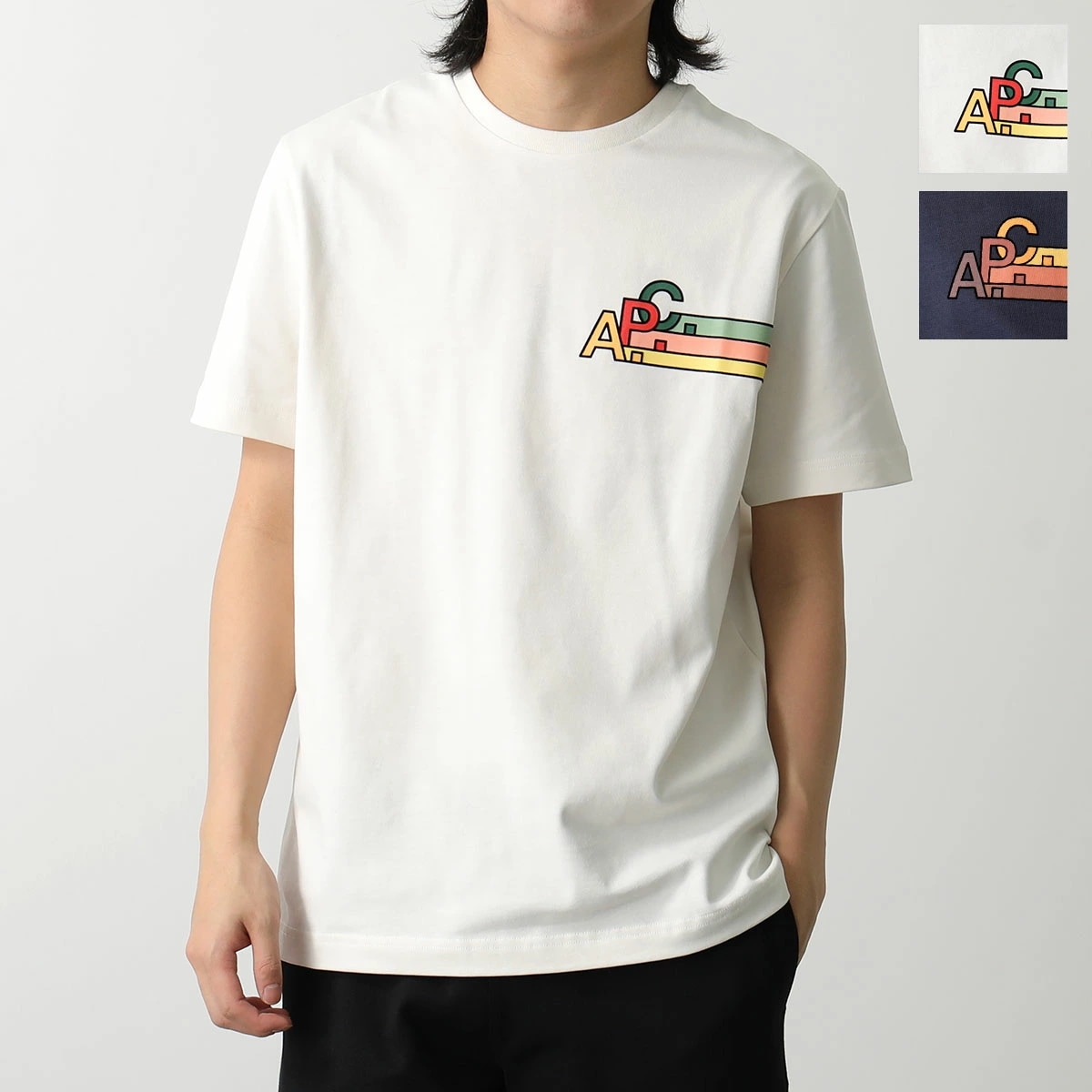APC A.P.C. アーペーセー Tシャツ COEZC H26327 メンズ 半袖 カットソー クルーネック コットン クロップド丈 ロゴ カラー2色