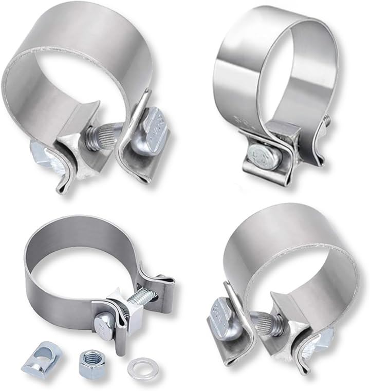 マフラーバンド マフラークランプ 44-47mm ハーレー パイプクランプ ステンレス ホースバンド エキパイ サイレンサー (シルバー4個, 内径44-47mm（約1.75インチ）)