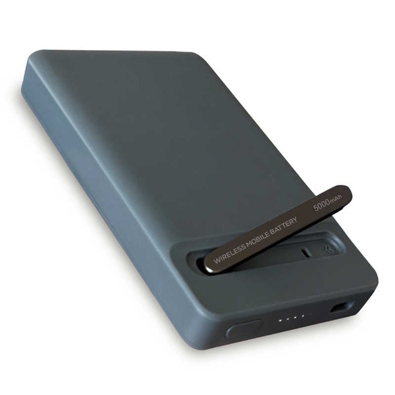 オズマ　ワイヤレス準固体モバイルバッテリー 5000mAh PD20W スタンド付 ［USB Power Delivery対応 / 2ポート］ ダークグレー　SSLC2W50-CCDG