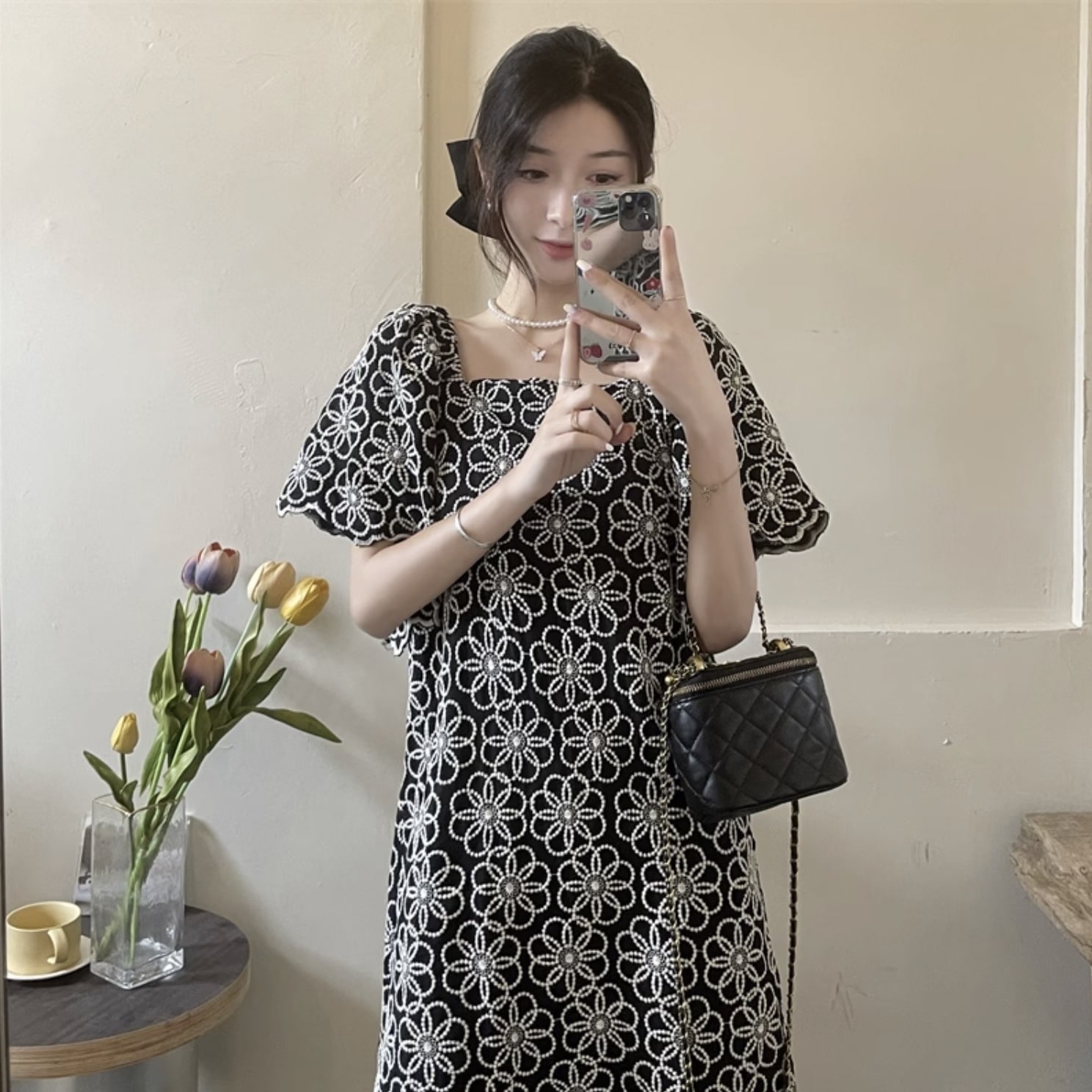 ワンピース ロング ロング丈 袖あり 半袖 萌袖 スクエアネック 襟なし かわいい 大人可愛い きれいめ 大人 上品 おしゃれ お洒落 かっこいい レトロ 大人女子 個性的 セクシー エレガント