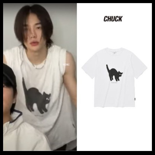 [韓國正品店][Stray Kids ヒョンジン着用] Greedy Cat Regular Fit T-Shirt, White/Black