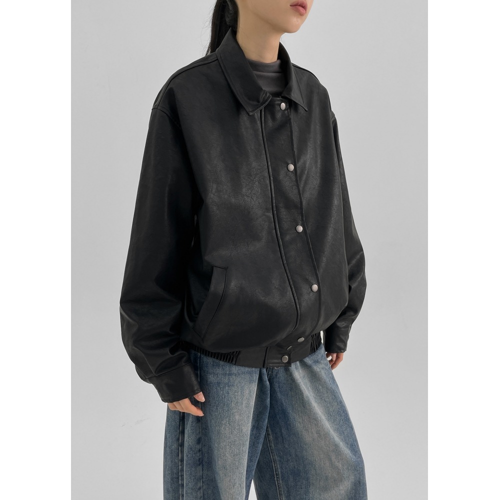 ブラックアップ [秋新品] ペイバンルーズフィットレザージャンパー