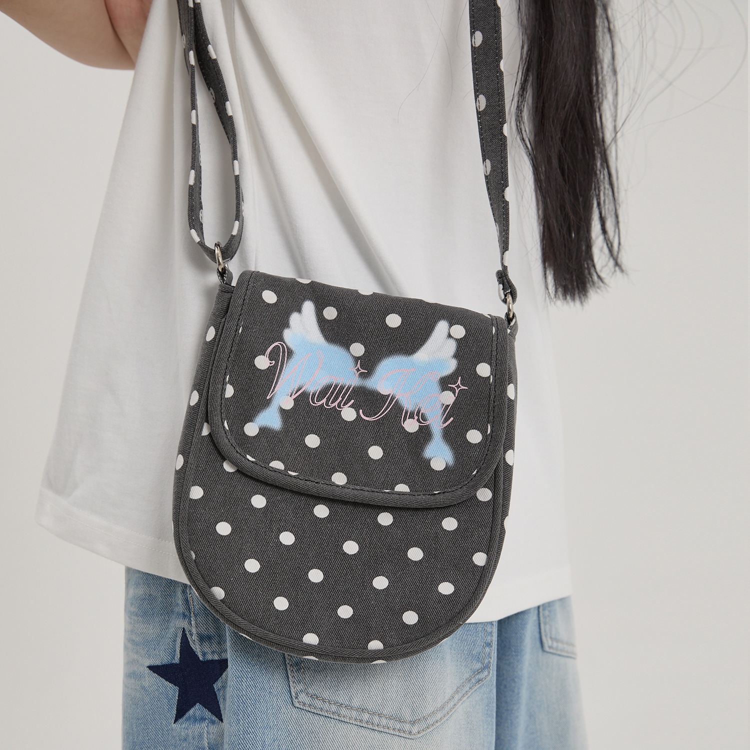 Angel Dolphin Dot Cross Bag BLACK