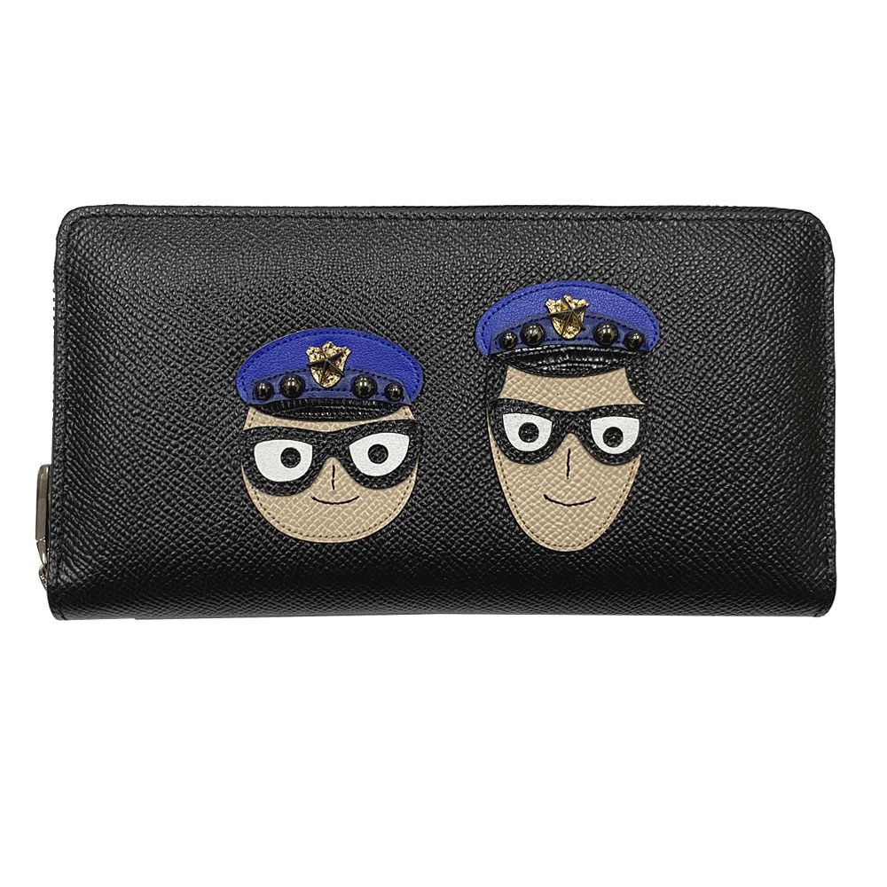 ラウンドファスナー長財布 #DGFamily スタッズ デザイナーズパッチ レザー ブラック BP1672 AZ936 80999