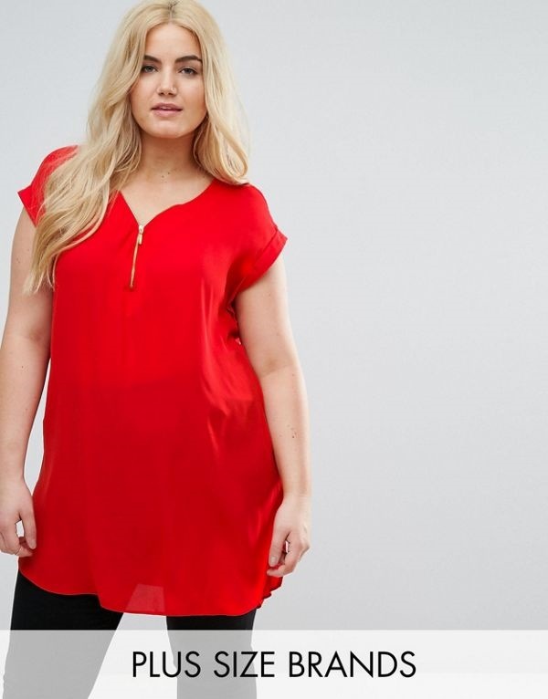 New Looks ニュールック レディース 大きめサイズ ゆったりサイズ 送料無料 Red New Look Curve Red Zip Tunic Top