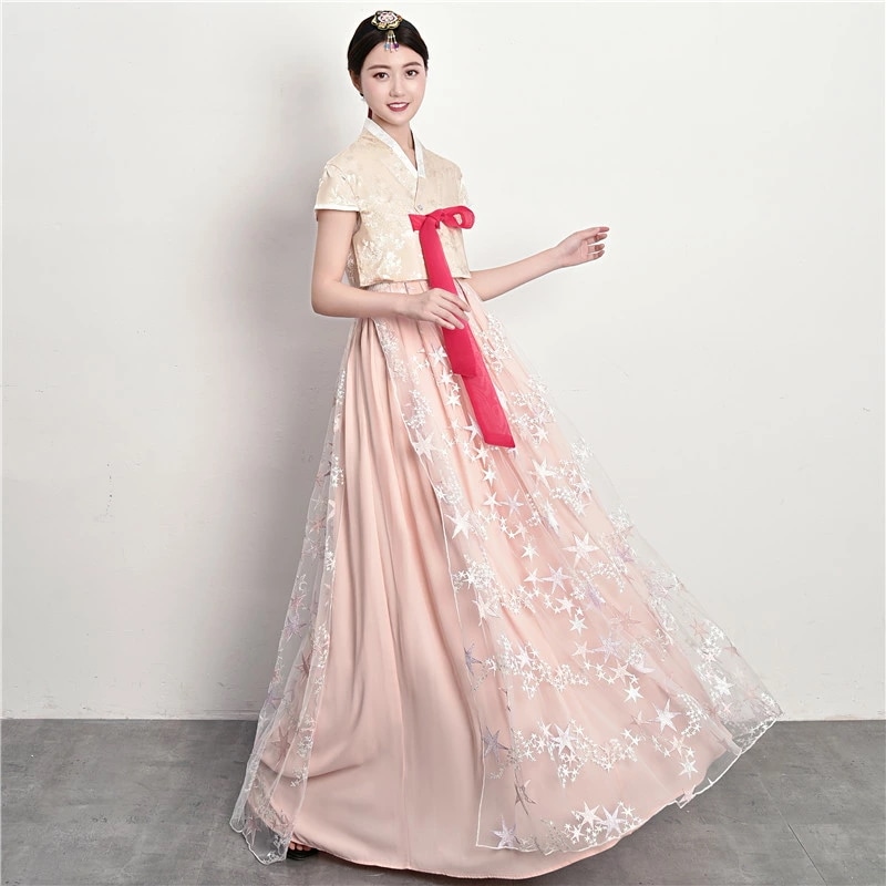 14色展開　半袖　韓国服　韓国ドレス　韓服宮廷風チマチョゴリ　中国朝鮮族服　上下2点セット/ステージワンピース　撮影演出舞台服 韓流ドレス朝鮮族服　学園祭コスプレ衣装　普段着　イベント 　コスチューム