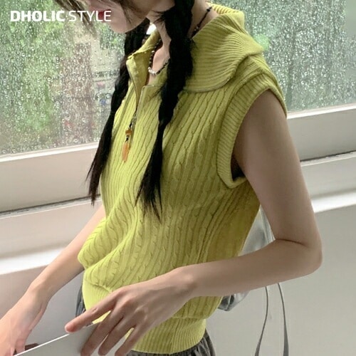 ハーフジップケーブルニットベスト・p567371