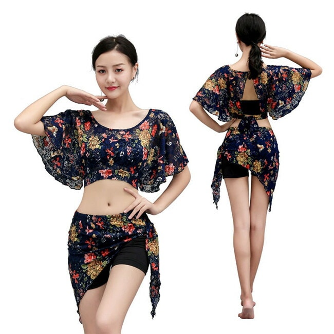 上下セット　ベリーダンス衣装 舞台服　演出用　レッスン着 ステージ衣装練習用　レッスン　トップス+スカート 2点セット ステージ衣装練習用 ベリーダンス ステージ衣装　イベント ショートスカート
