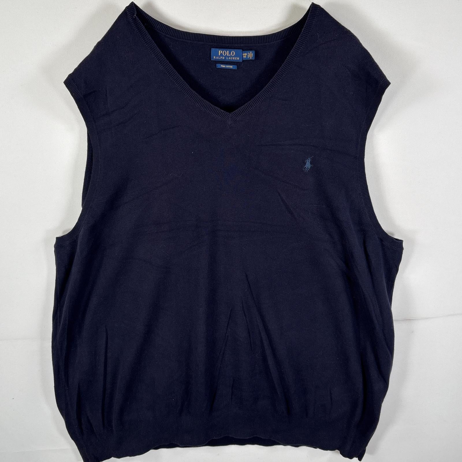 古着 ニットベスト ワンポイントロゴ刺繍 ビッグサイズ PIMA COTTON 4XB ネイビー メンズ 5,478円