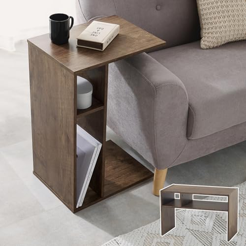 萩原 サイドテーブル 収納付き ベッド横 テーブル 横にしても使える 2WAY仕様 シンプル コンパクト ソファサイド 本棚 幅 40 奥行 30 高さ 60 ブラウン RT-1119BR