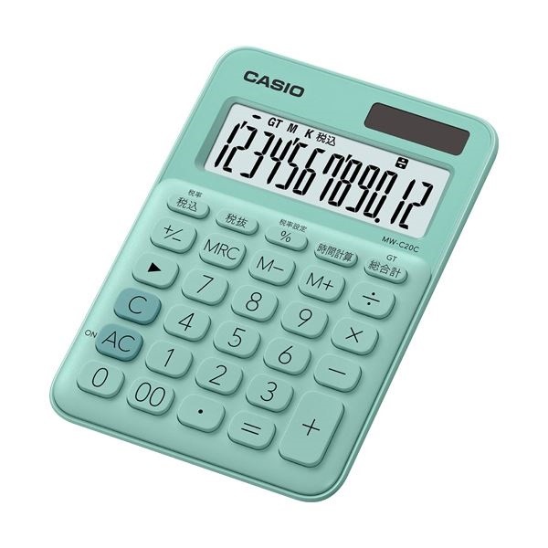 （まとめ）カシオ カラフル電卓 ミニジャストタイプ12桁 ミントグリーン MW-C20C-GN-N 1台5セット