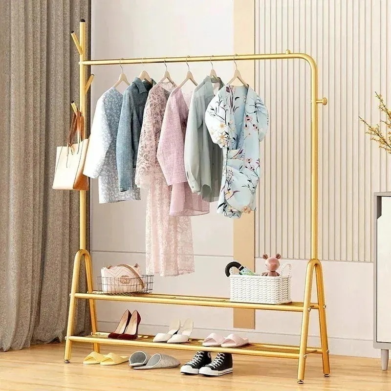 ライトゴールド洋服ラック寝室床から天井までの支店メタルコートラックバルコニー多層収納ラック