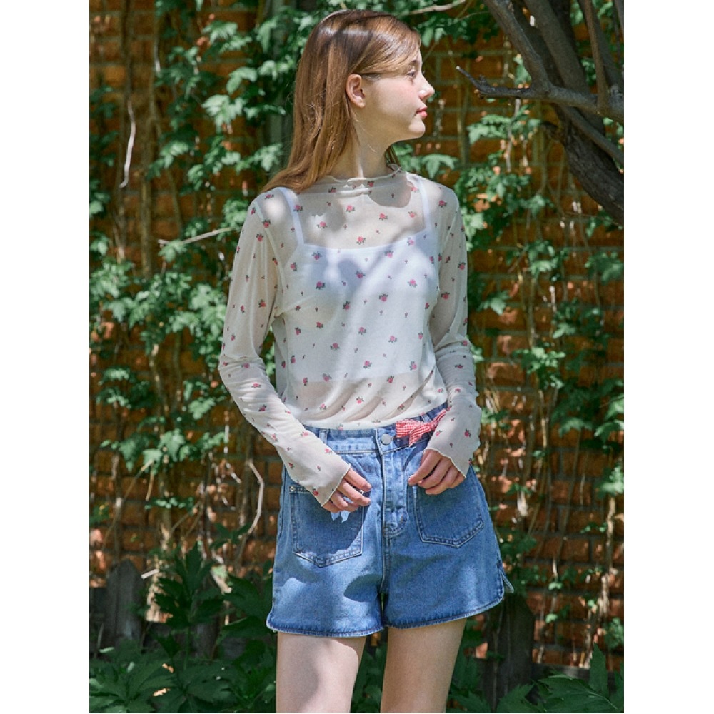 ピンクパイナップルローズメッシュトップ_アイボリー 8,156円