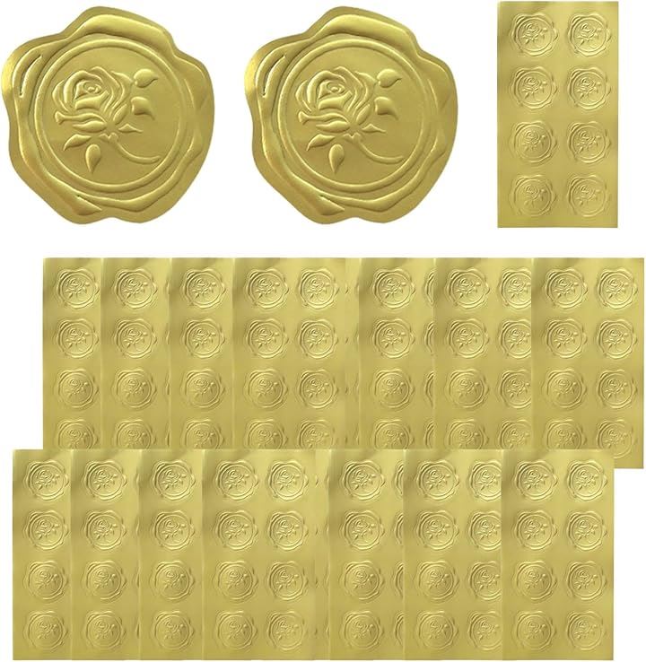 シール シーリング ワックス 120枚 大容量 1シートにつき8枚 15シート セット スタンプ 風 ろう 封蝋 ぷっくり 金色 ゴールド ローズ 薔薇 ばら